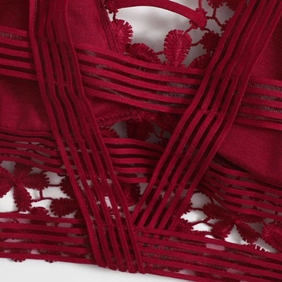 Red Casual Womens Guipure Lace Longline Bralette - Picture 4 of 5
